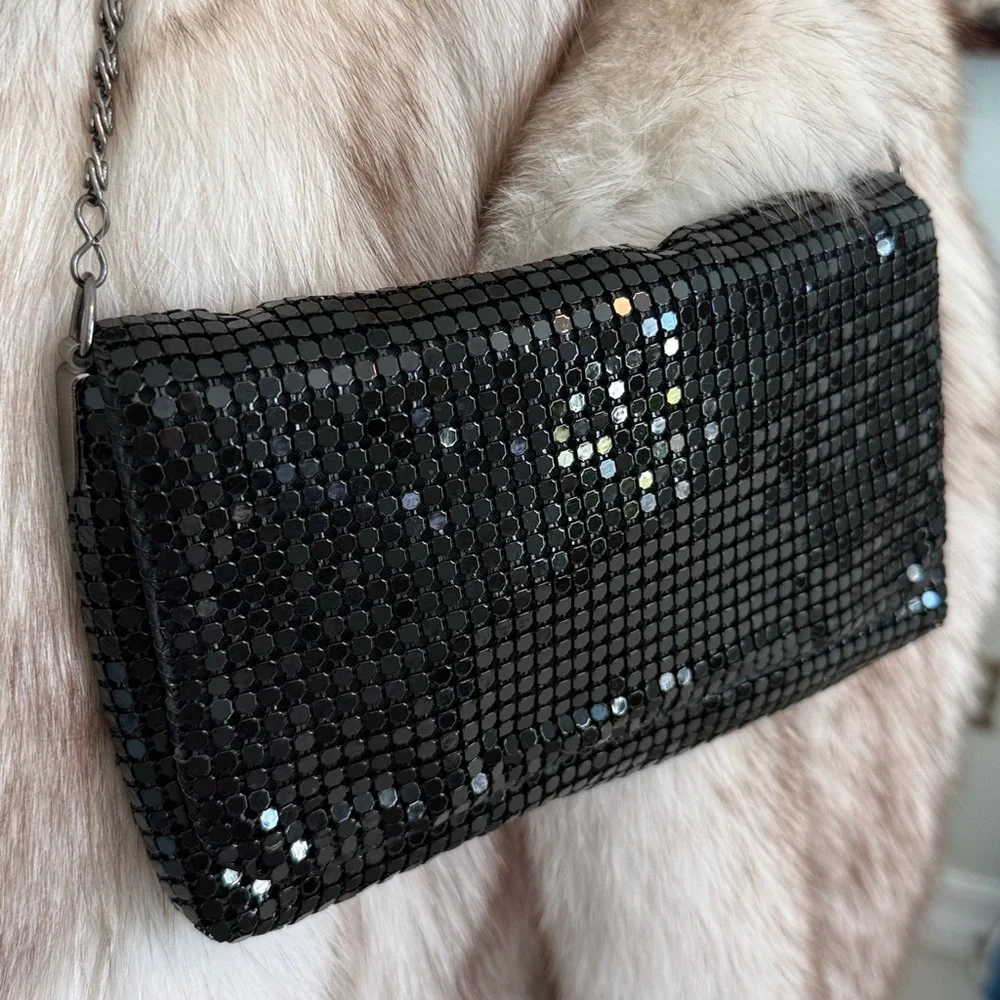 Boho Y2K Black Metal Mesh Clutch Evening Bag Festival Wristlet Glam Purse